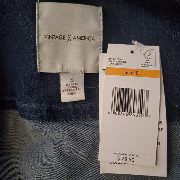 NWT Vintage America Denim Jacket Small Stretch S - Picture 14 of 14